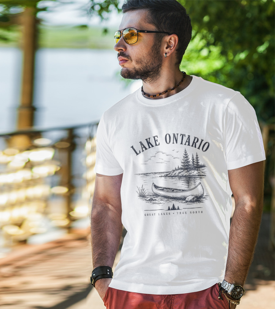 Lake Ontario Great Lakes True North Scenic Canoe And Pines T-Shirt