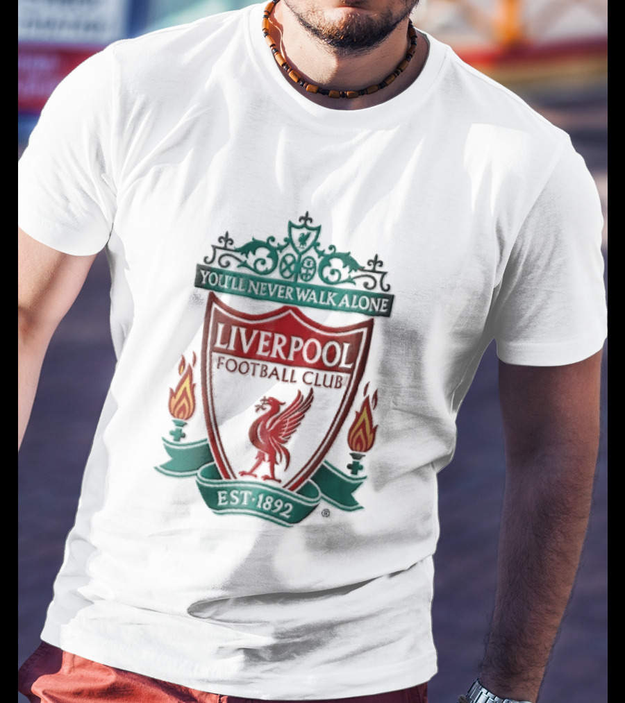 Liverpool Football Club You'll Never Walk Alone Shankly Gates Est 1892 Crest Shield Flames T-Shirt