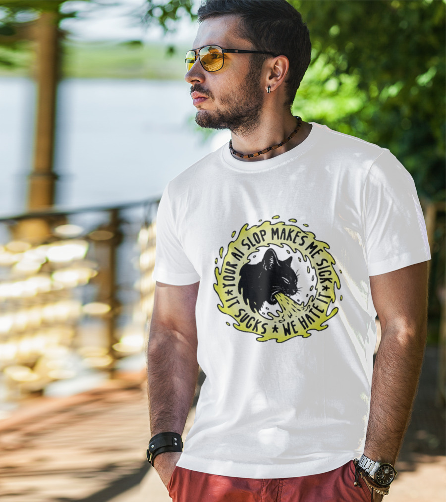Your AI Slop Makes Me Sick It Sucks We Hate It Cat Vomiting T-Shirt