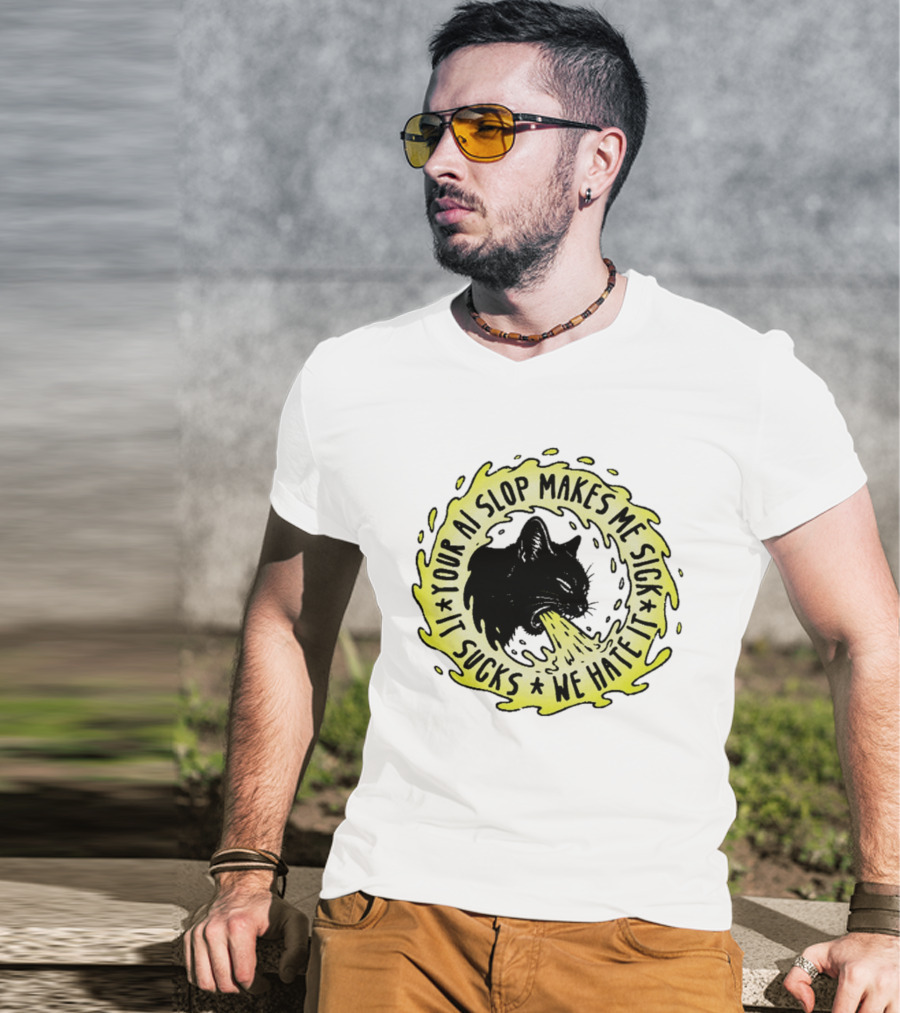 Your AI Slop Makes Me Sick It Sucks We Hate It Cat Vomiting T-Shirt