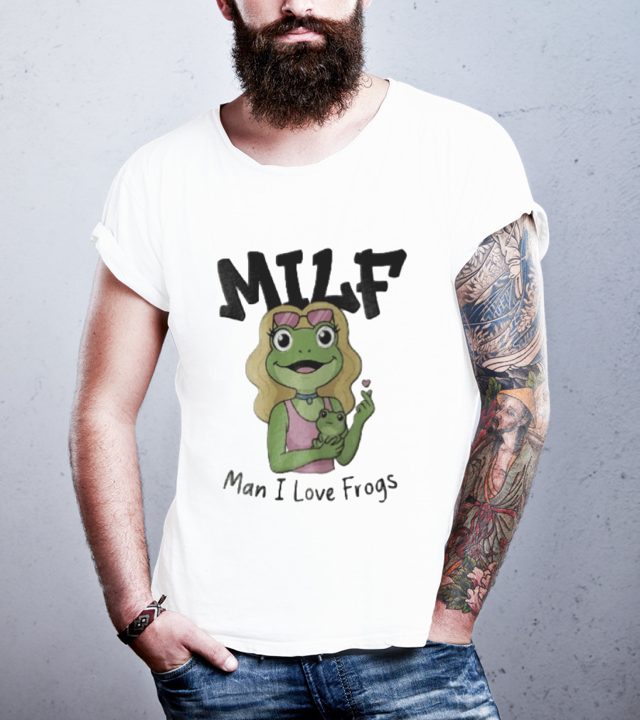 MILF Man I Love Frogs Cartoon Blonde Female Frog Holding Baby Frog T-Shirt