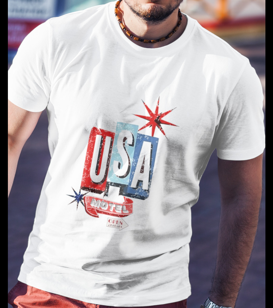 USA Motel Open 24 Hours Retro Sign With Stars T-Shirt
