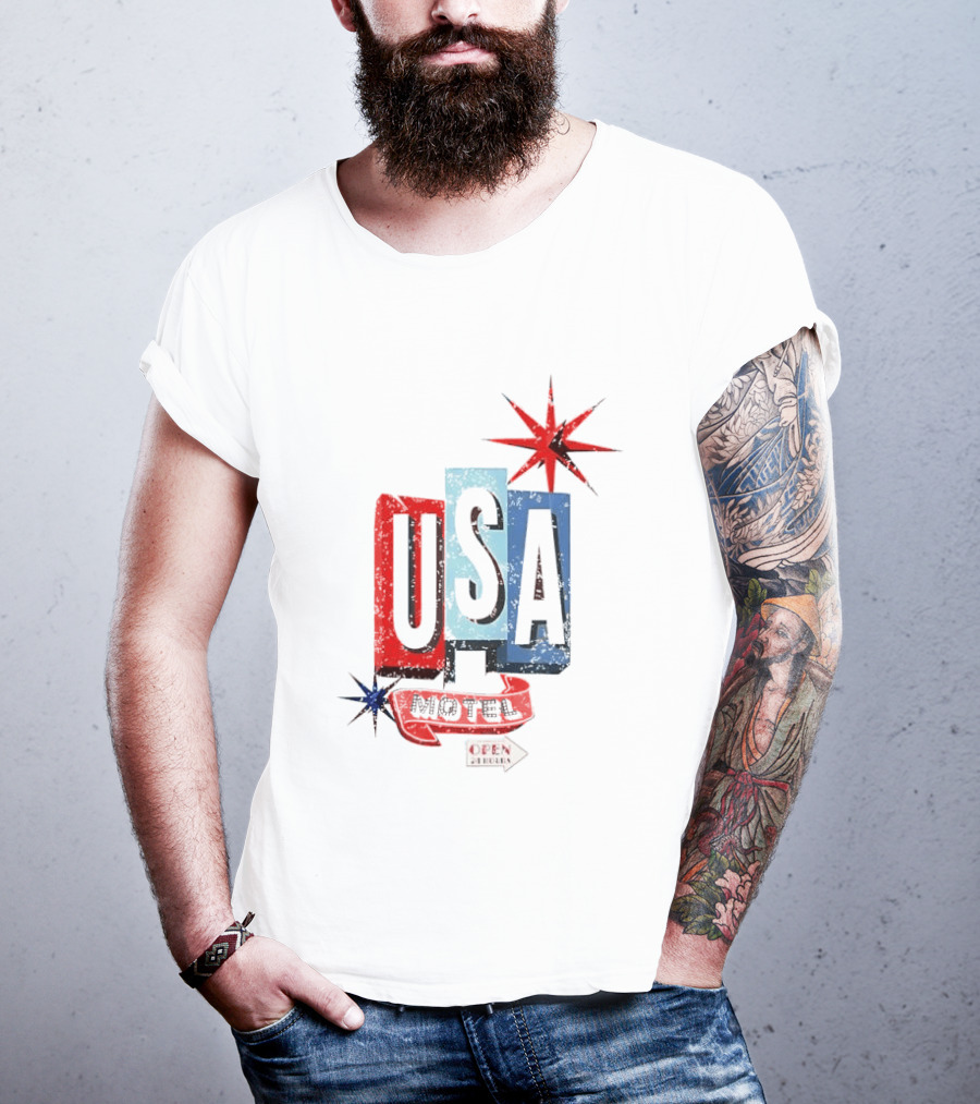 USA Motel Open 24 Hours Retro Sign With Stars T-Shirt