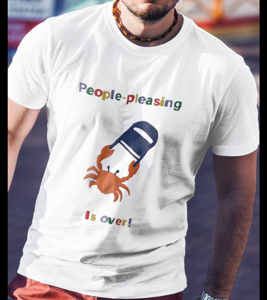 People Pleasing Is Over Orange Crab Throwing Folding Chair Popcompunk Cartoon T-Shirt