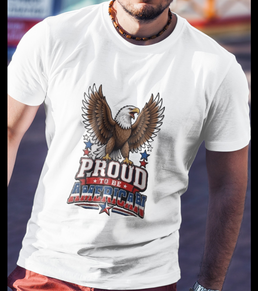 Proud To Be American Bald Eagle Wings Spread Red Blue Stars Patriotic T-Shirt