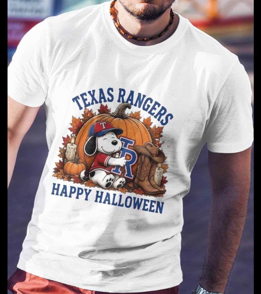 Texas Rangers Snoopy Pumpkin Happy Halloween T-Shirt