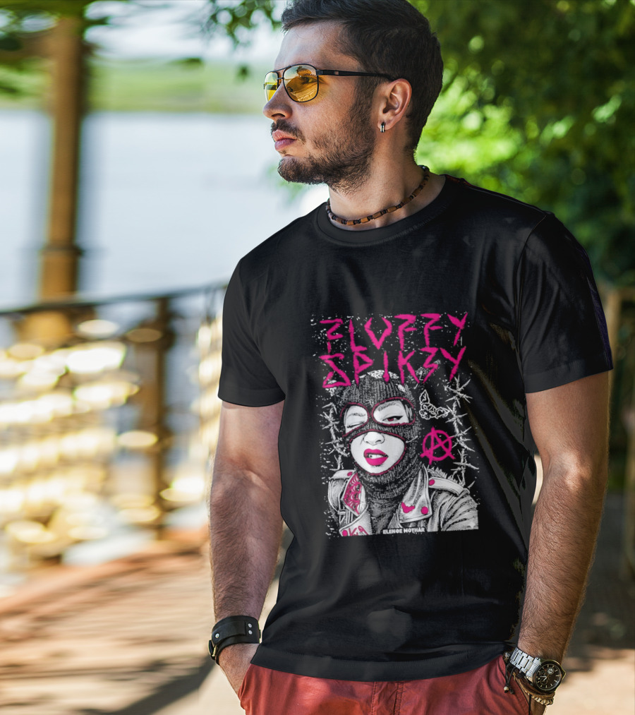 Fluffy Spikzy Elenoe Mothar Balaclava Anarchy Art With Barbed Wire And Punk T-Shirt