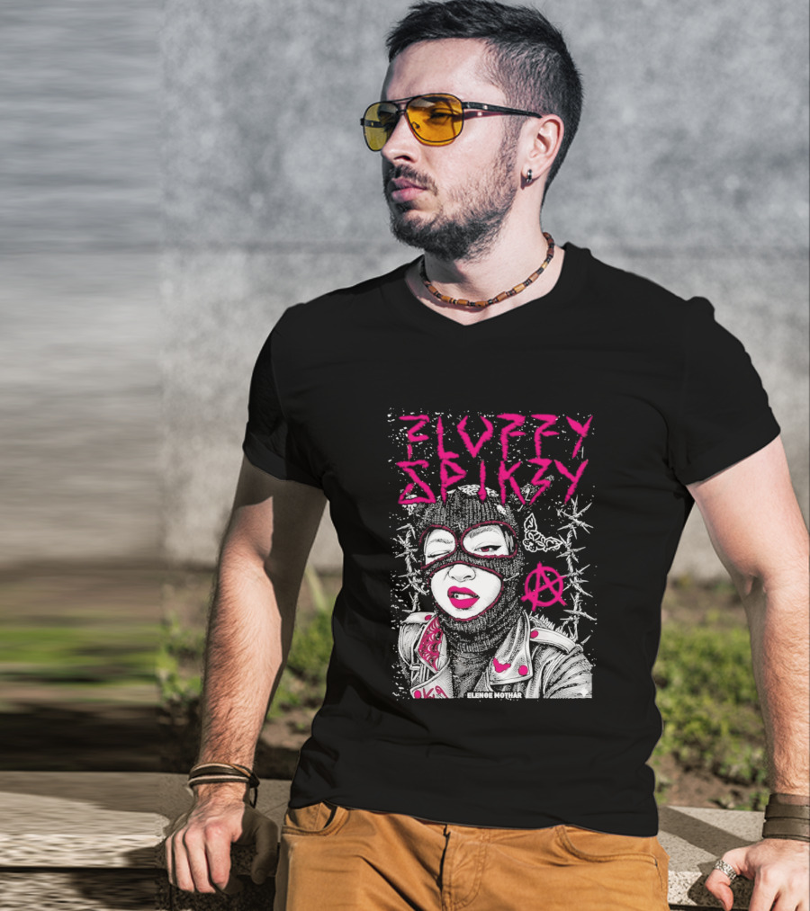 Fluffy Spikzy Elenoe Mothar Balaclava Anarchy Art With Barbed Wire And Punk T-Shirt