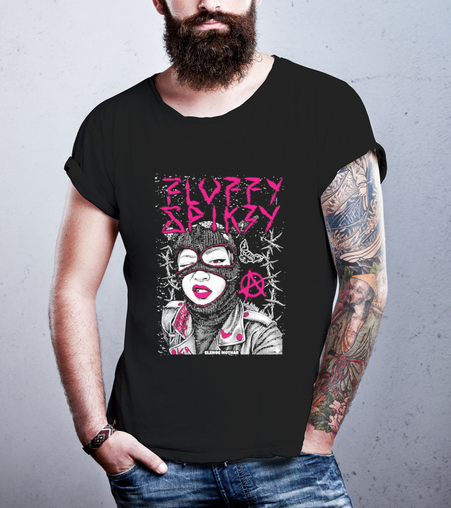 Fluffy Spikzy Elenoe Mothar Balaclava Anarchy Art With Barbed Wire And Punk T-Shirt