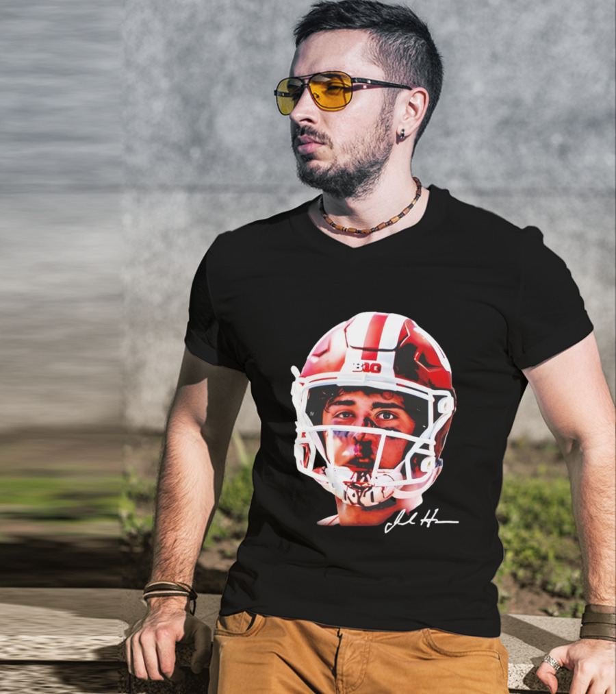 Josh Hoover Indiana Tuff Bloody Face Big Ten Football Helmet Signature T-Shirt
