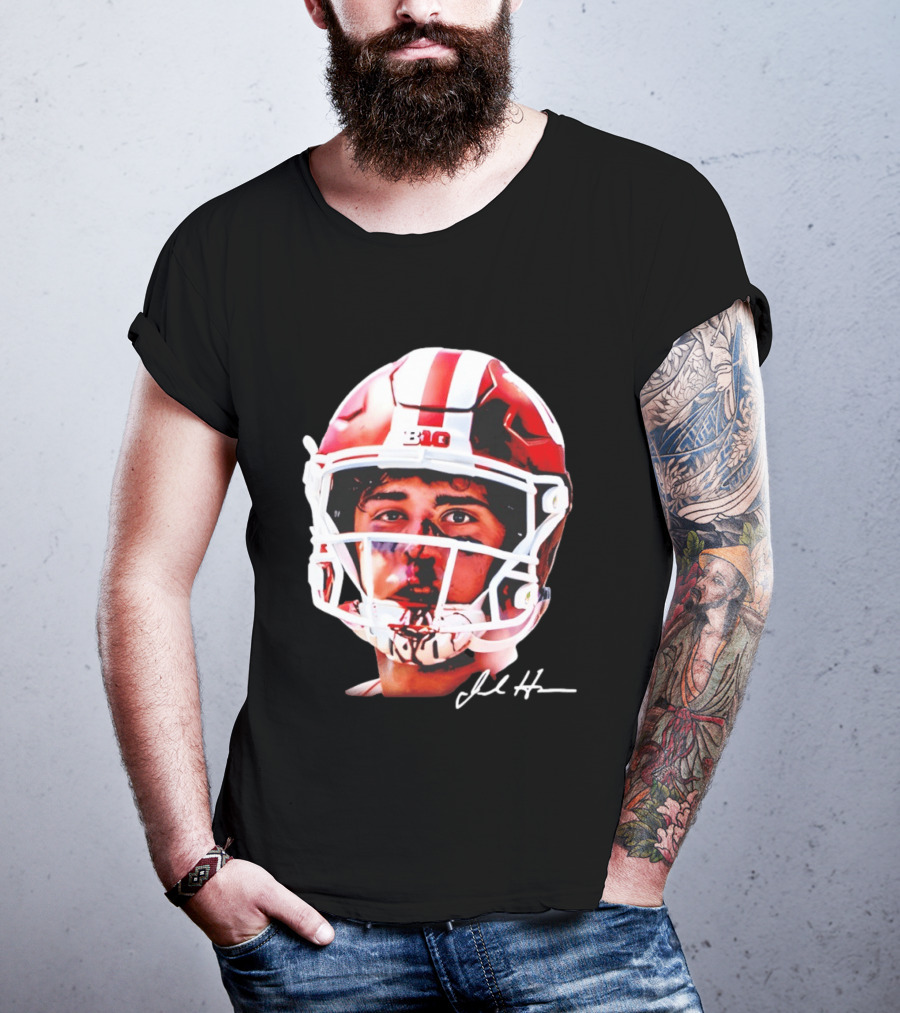 Josh Hoover Indiana Tuff Bloody Face Big Ten Football Helmet Signature T-Shirt
