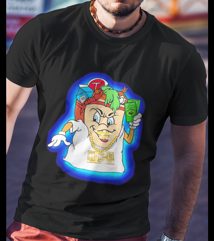 H E Buddy Bud Bucks Character Holding Bud Buck Bills And Wearing Gold Chain With Bling H E B T-Shirt