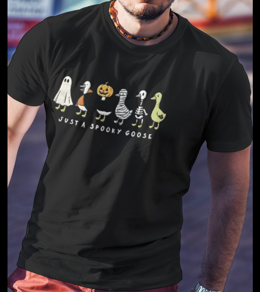 Just A Spooky Goose Cartoon Birds Wearing Costumes Halloween Lineup T-Shirt