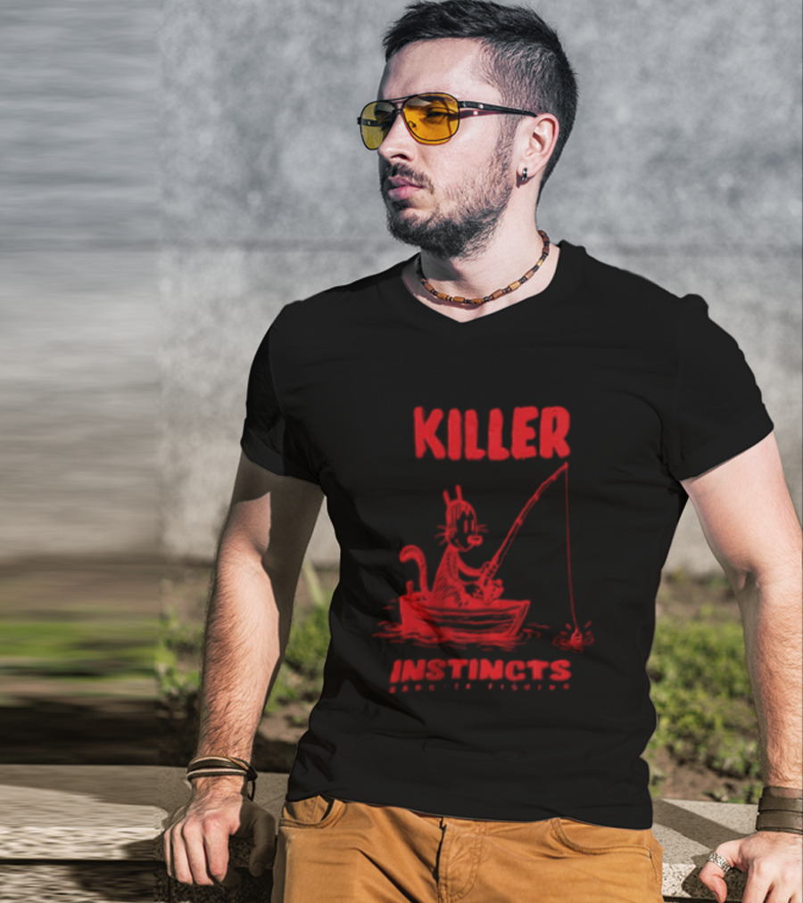 Killer Instincts Fishing Cat In A Boat T-Shirt