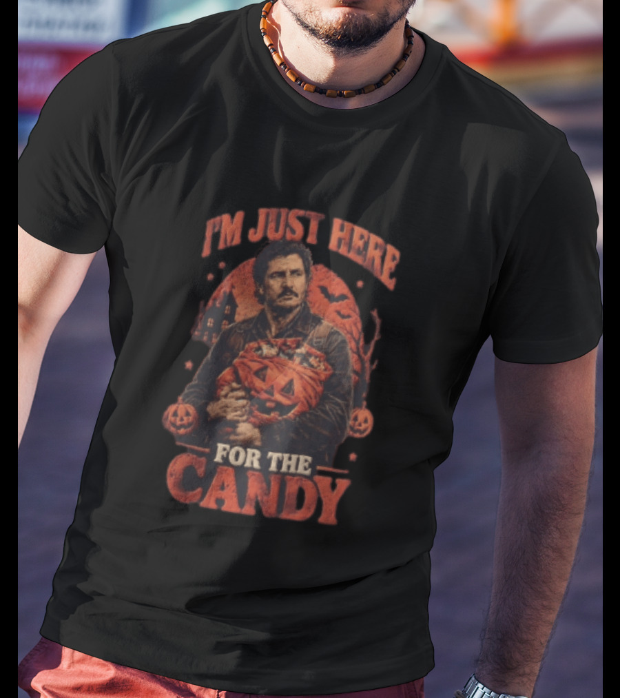 I'm Just Here For The Candy Pedro Pascal Halloween Pumpkin T-Shirt