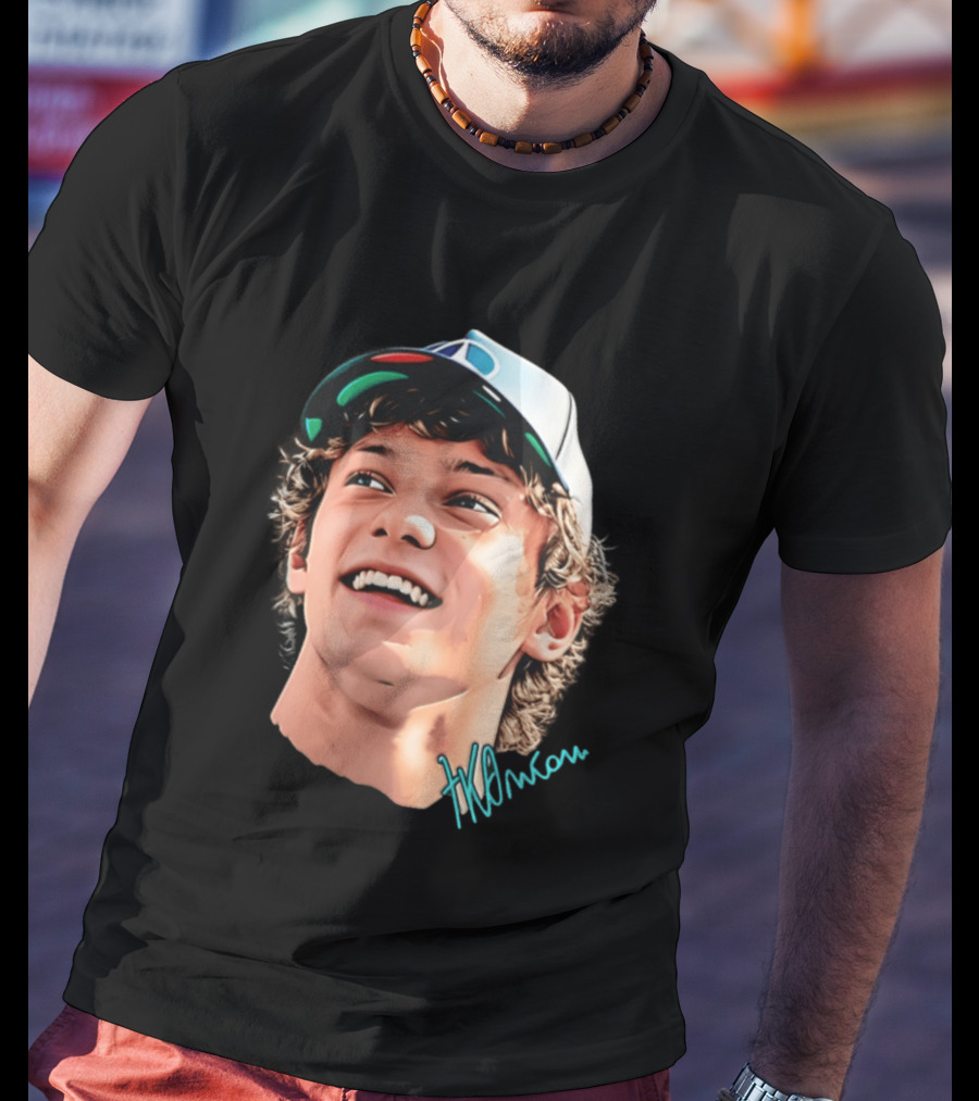 Kimi Antonelli F1 Team Smiley Big Head Signature Cap Racing T-Shirt