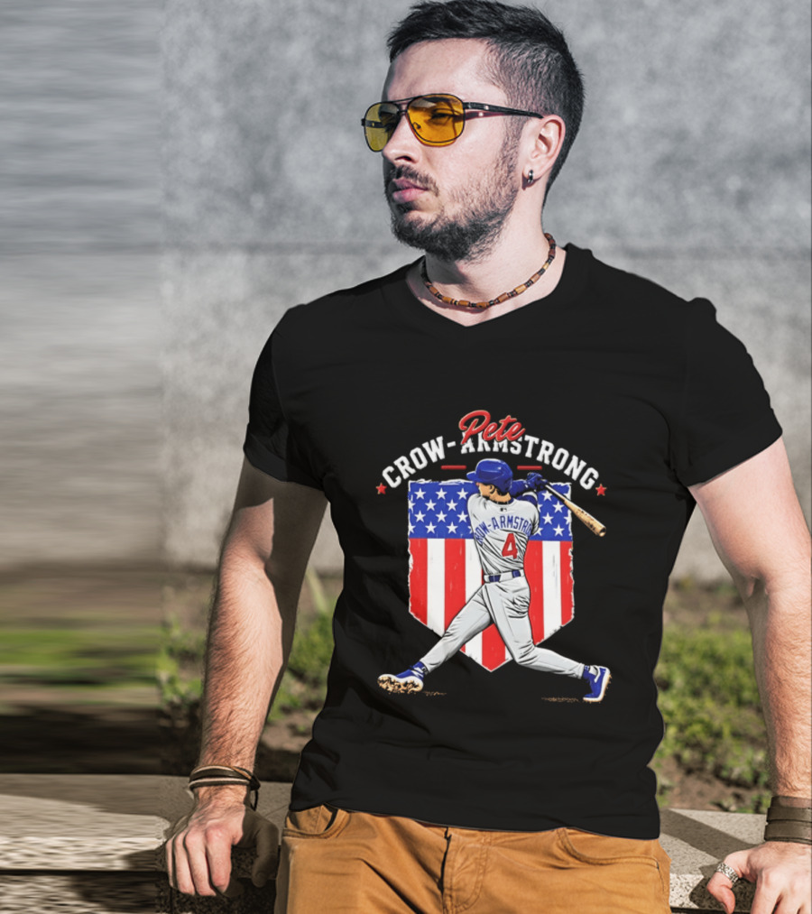 Pete Crow Armstrong Chicago Cubs Baseball 4 American Flag 2026 T-Shirt