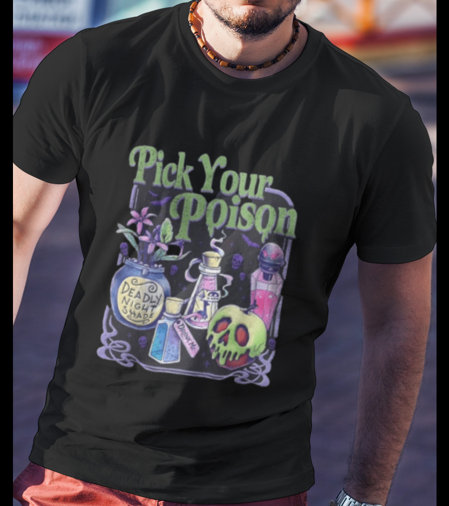 Pick Your Poison Deadly Nightshade Toxic Skull Potion Bottles T-Shirt