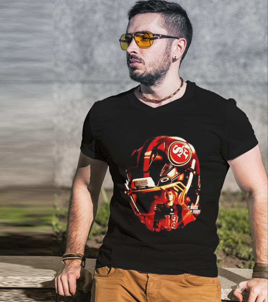 San Francisco 49ers Brock Purdy 13 Football Helmet NFL Night T-Shirt