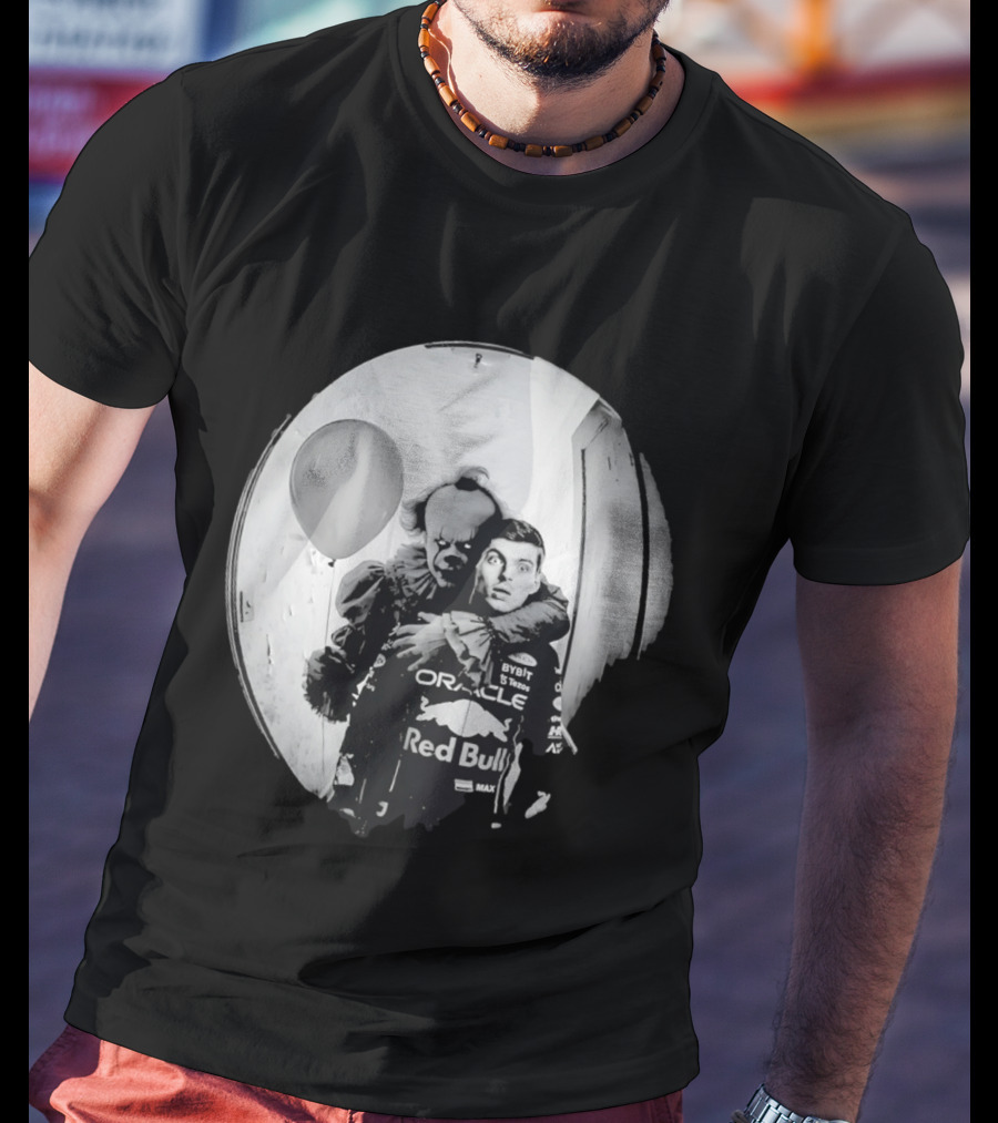 Max Verstappen Red Bull Racing And Pennywise Balloon Halloween Scene T-Shirt