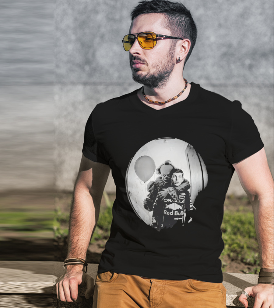 Max Verstappen Red Bull Racing And Pennywise Balloon Halloween Scene T-Shirt
