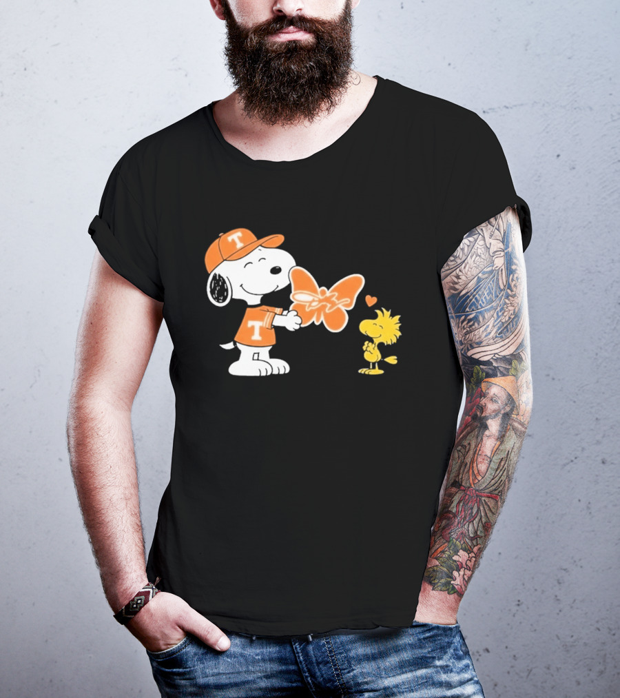 Snoopy Woodstock Tennessee Volunteers Orange Heart Butterfly T-Shirt