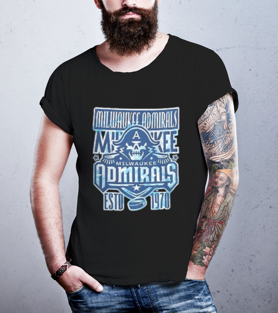 Milwaukee Admirals Estd 1970 Skull Hockey Puck Distressed Navy Blue T-Shirt