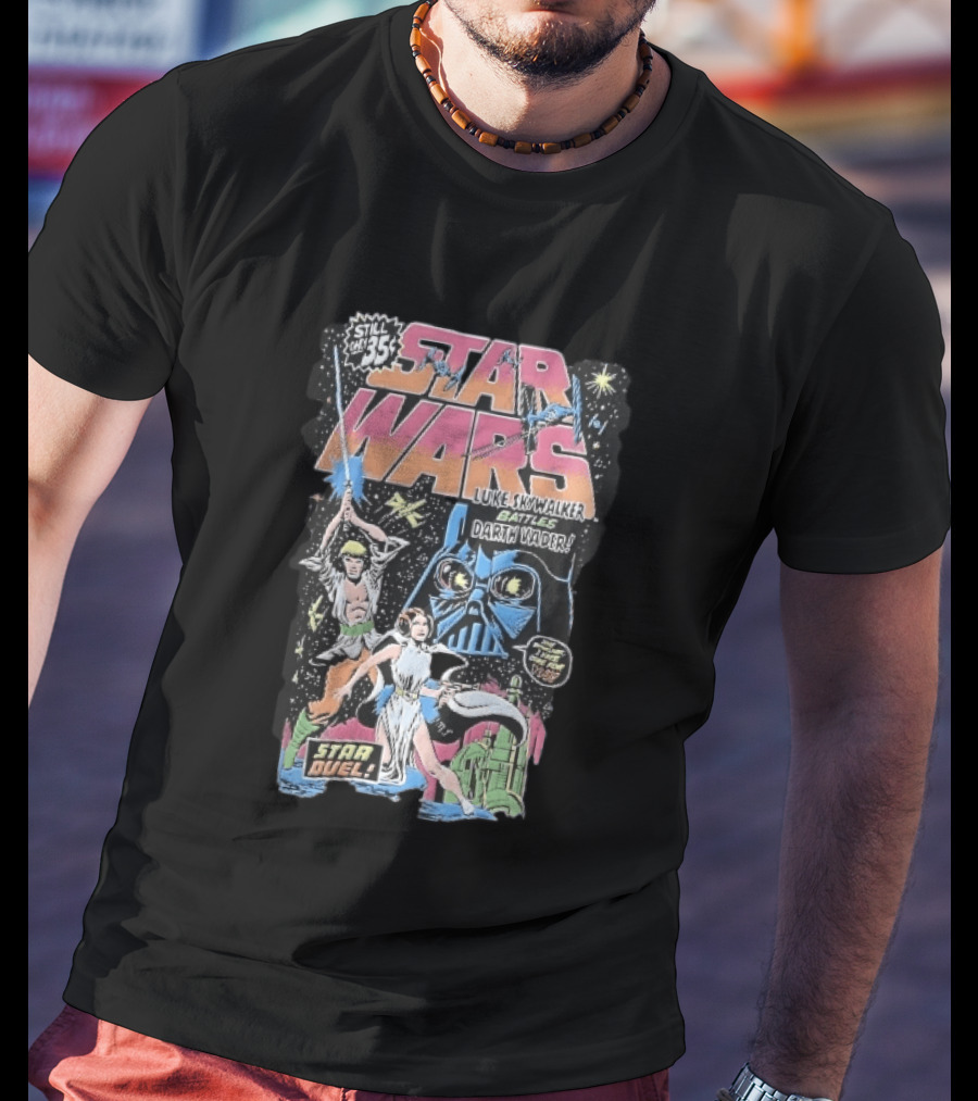Star Wars Only 35 Cents Luke Skywalker Battles Darth Vader Star Duel Comic Cover Leia Lightsaber T-Shirt