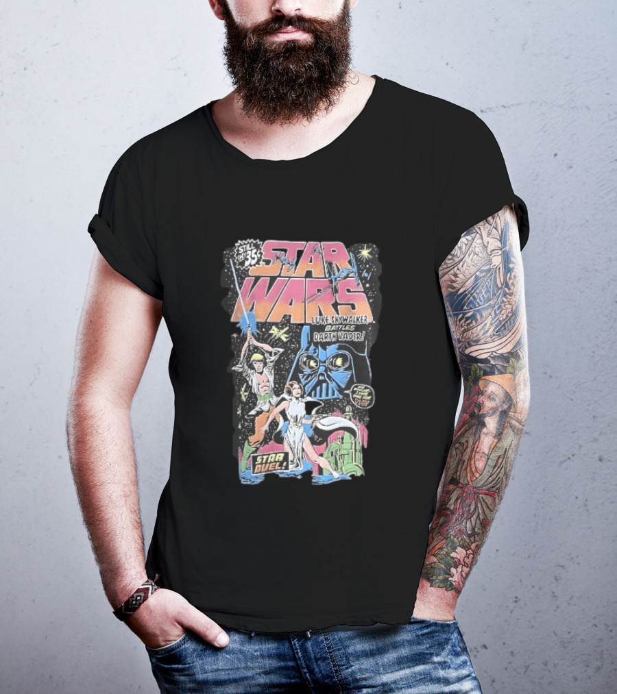 Star Wars Only 35 Cents Luke Skywalker Battles Darth Vader Star Duel Comic Cover Leia Lightsaber T-Shirt