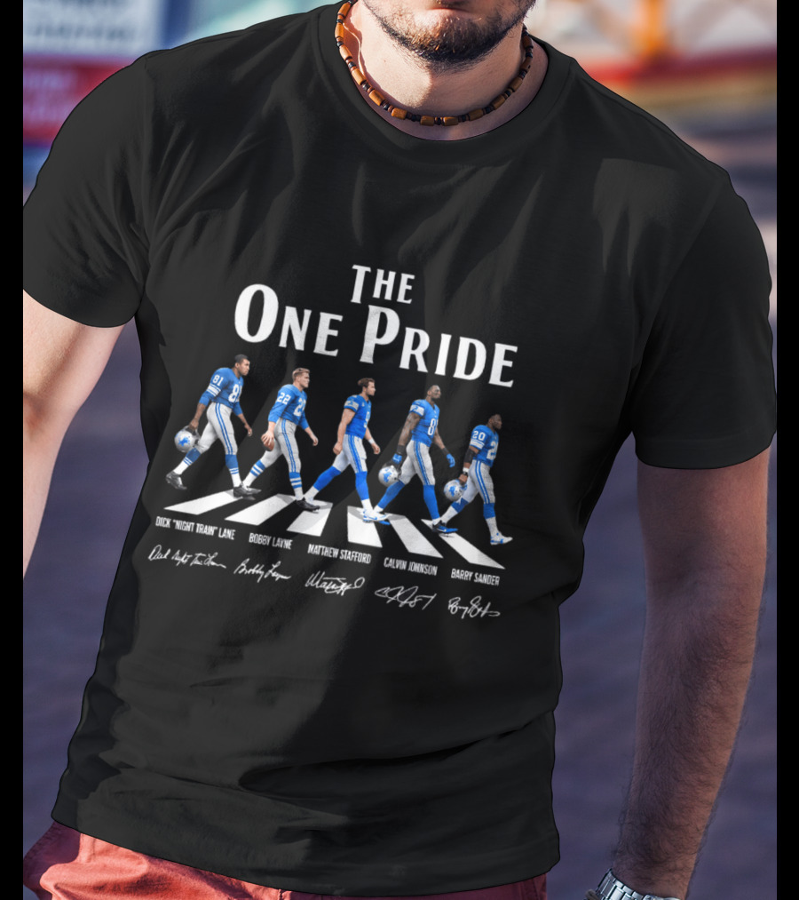 The One Pride Lions Calvin Johnson Matthew Stafford Barry Sanders Abbey Road T-Shirt