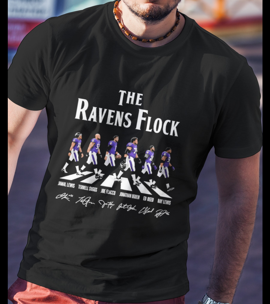 The Ravens Flock Iconic Team Lineup Featuring Lewis Suggs Flacco Ogden Reed Lewis T-Shirt