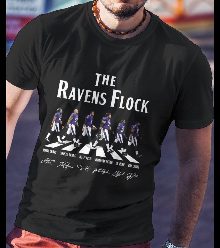 The Ravens Flock Jamal Lewis Terrell Suggs Joe Flacco Jonathan Ogden Ed Reed Ray Lewis T-Shirt