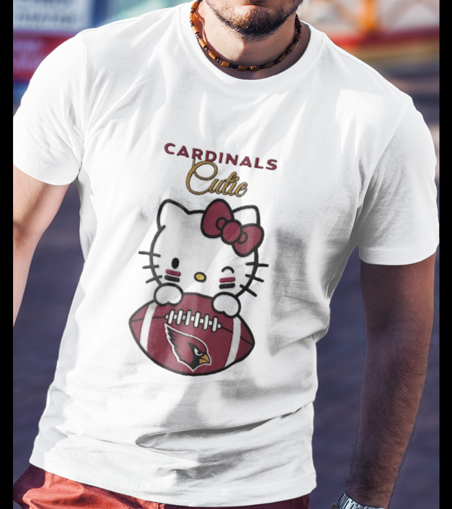 Cardinals Cutie Winking Cartoon Cat Holding Football With Arizona Cardinals T-Shirt