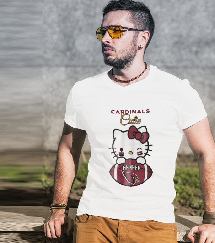 Cardinals Cutie Winking Cartoon Cat Holding Football With Arizona Cardinals T-Shirt