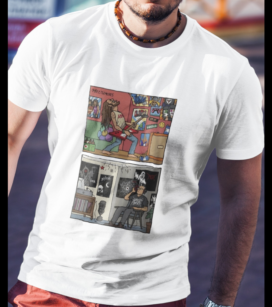 Beetlemoses Comic Heavy Metal Guitarist Listening S Room T-Shirt