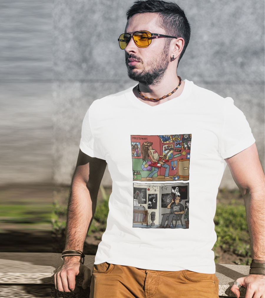 Beetlemoses Comic Heavy Metal Guitarist Listening S Room T-Shirt