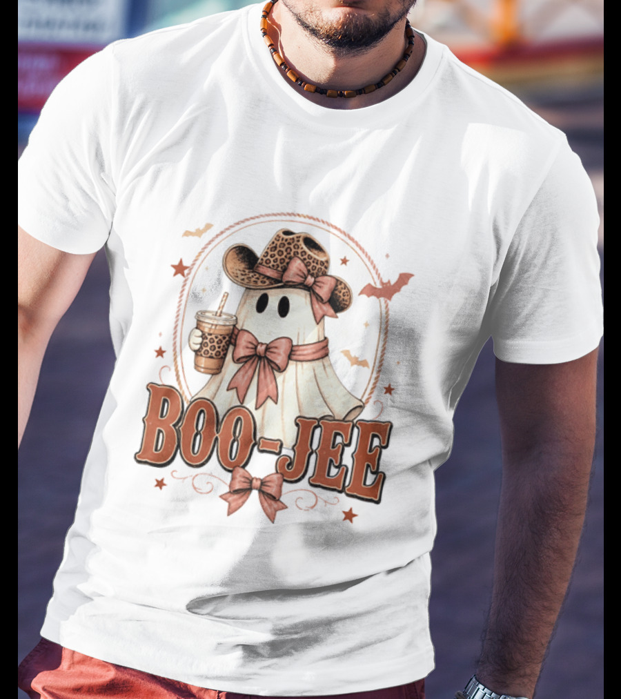 Boo Jee Leopard Cowboy Ghost Iced Coffee Halloween T-Shirt
