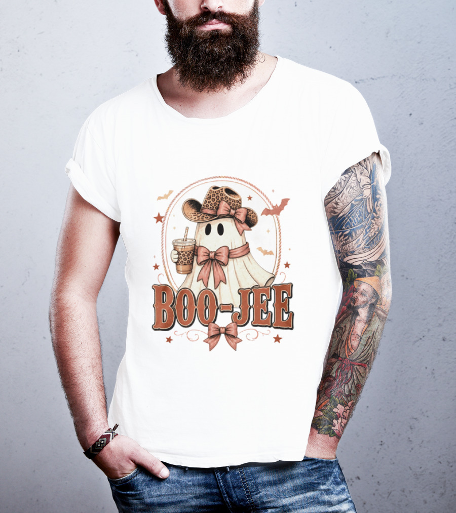 Boo Jee Leopard Cowboy Ghost Iced Coffee Halloween T-Shirt
