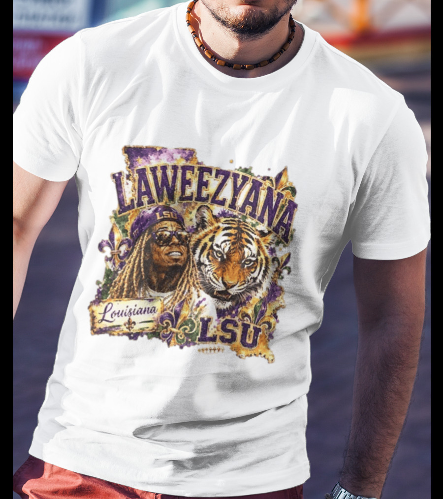 Laweezyana Lil Wayne LSU Louisiana Football Tiger Fleur De Lis T-Shirt