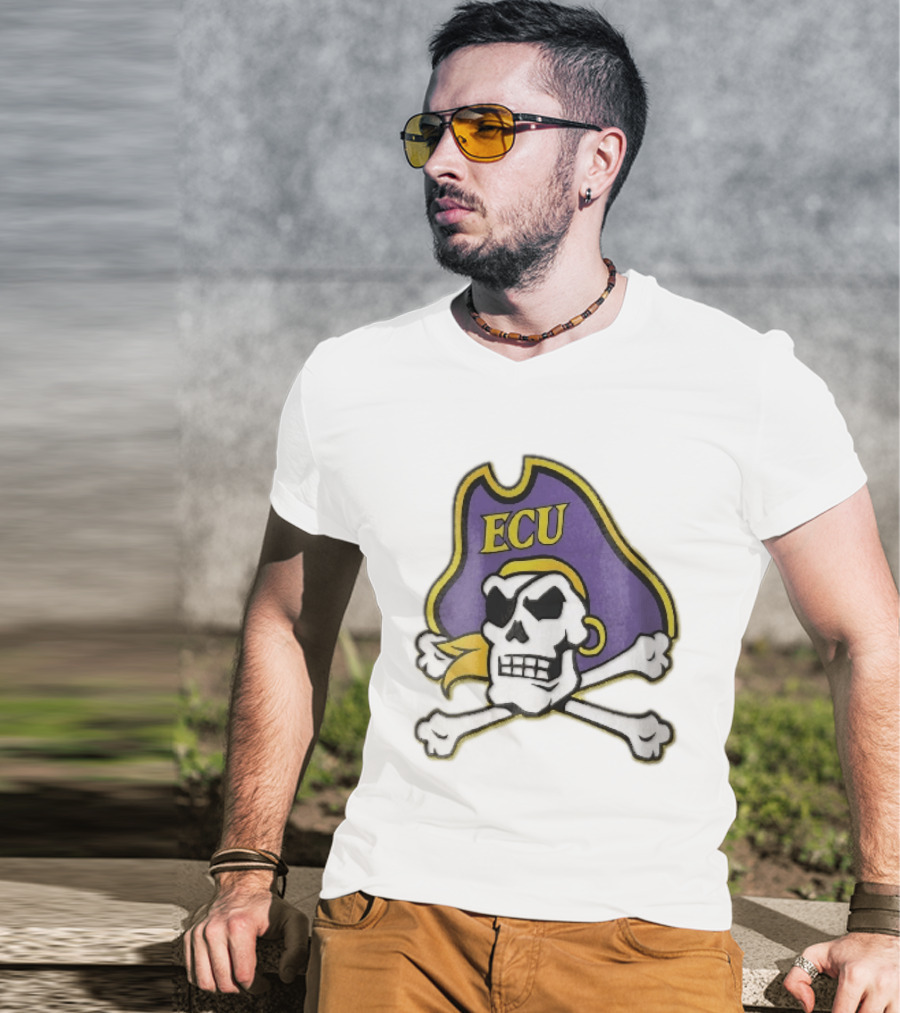 ECU Pirates Skull Crossbones Eyepatch Bandana NCAA T-Shirt