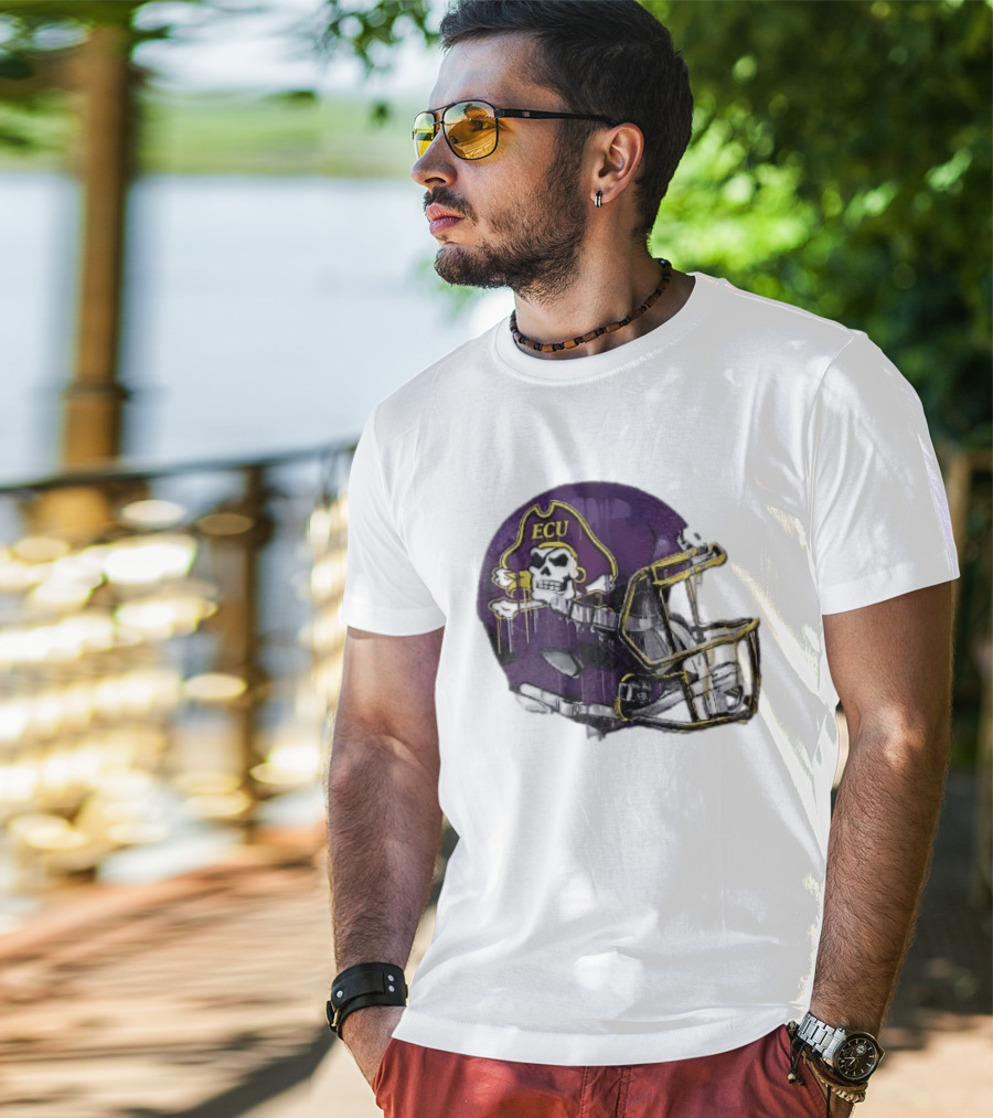 ECU Pirates Purple Helmet Dripping Paint Football NCAA Pd Moreno T-Shirt