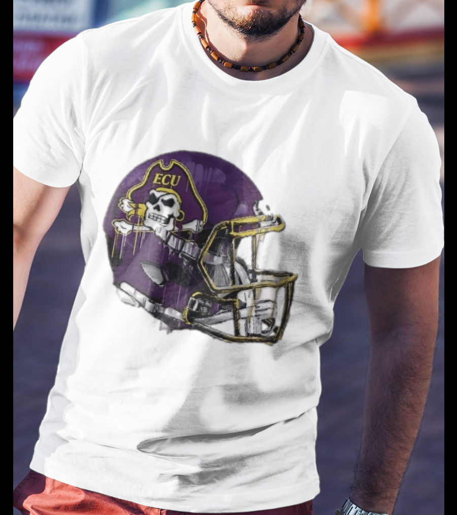 ECU Pirates Purple Helmet Dripping Paint Football NCAA Pd Moreno T-Shirt