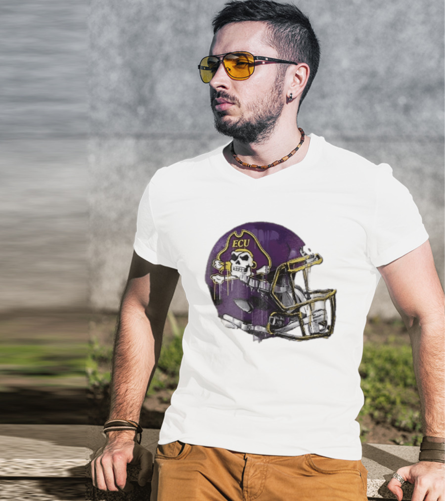 ECU Pirates Purple Helmet Dripping Paint Football NCAA Pd Moreno T-Shirt
