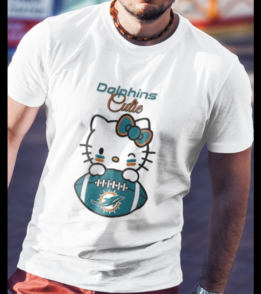 Miami Dolphins Cutie Winking Cat Bow Football T-Shirt