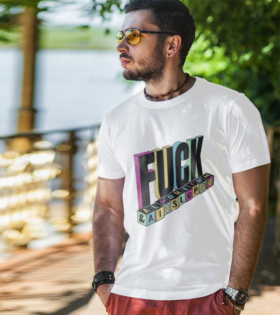 Fuck Algorithm And AI Slop 3D Toy Blocks Sad Faces T-Shirt