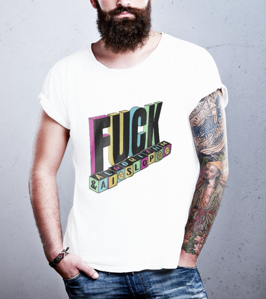 Fuck Algorithm And AI Slop 3D Toy Blocks Sad Faces T-Shirt