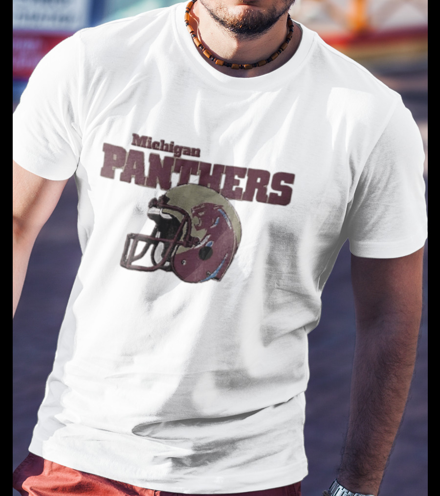 Panthers Vintage Helmet With Michigan Team Name Distressed T-Shirt