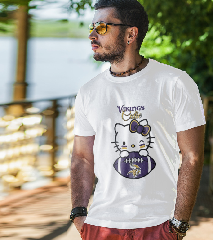 Vikings Cutie Cartoon Cat Bow Minnesota Football T-Shirt