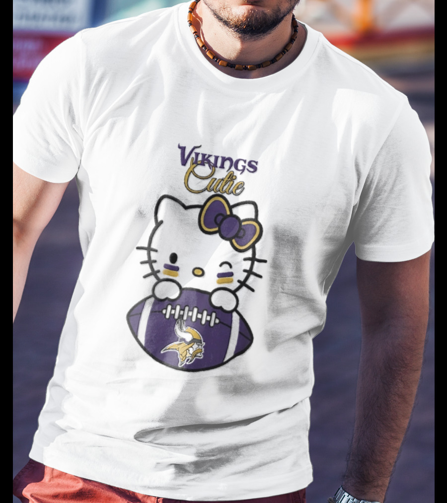 Vikings Cutie Cartoon Cat Bow Minnesota Football T-Shirt