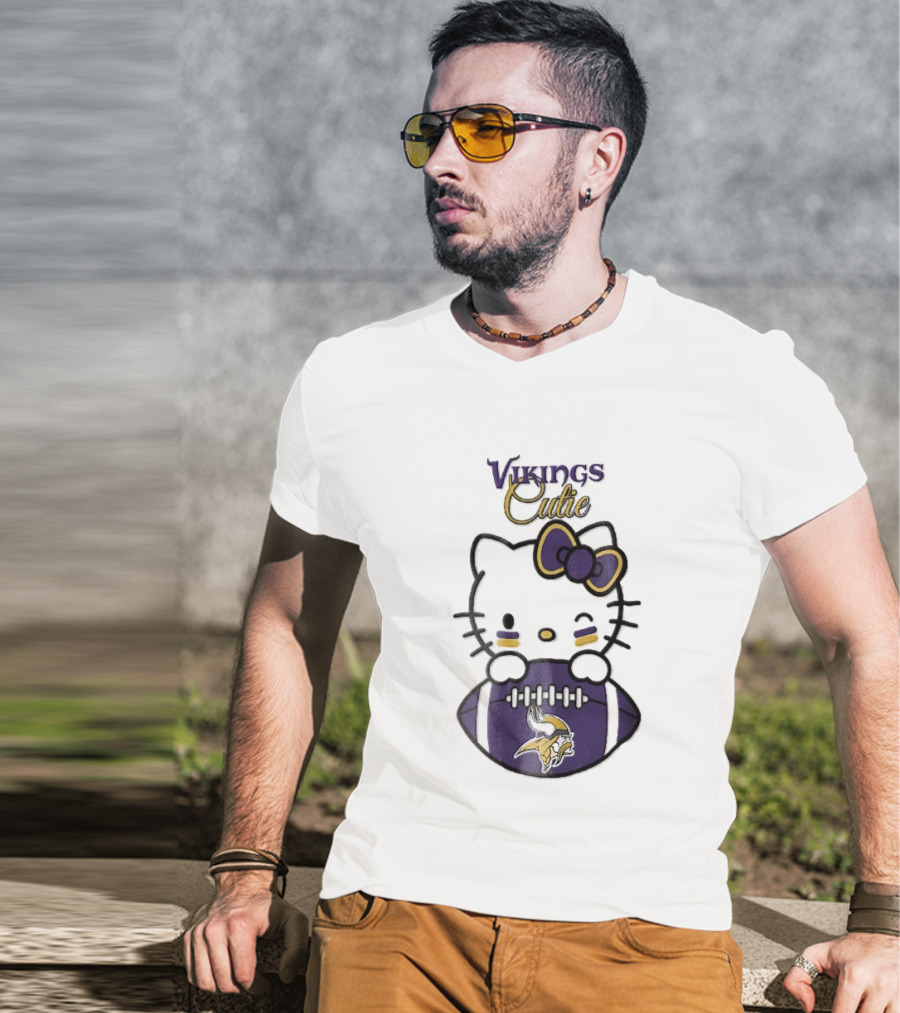 Vikings Cutie Cartoon Cat Bow Minnesota Football T-Shirt